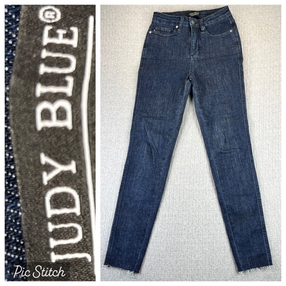Judy Blue Denim - New Judy Blue Skinny Fit Jeans Women 0/24(23X28 1/2) high rise Dark Wash Raw Hem